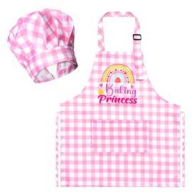 R HORSE 2Pcs Kid Apron and Chef Hat Set, Adjustable Children Coquettish Pink Kitchen Toddler Apron for Girls, Dress up Role Play Chef Toy Funny Cooking Gift Birthday Gift for Kids Baking Painting