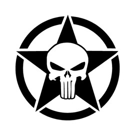 STICKER DAD Military Star with Skull Vinyl Decal - Size: 5", Color: Black - Windows, Walls, Bumpers, Laptop, Lockers, etc.