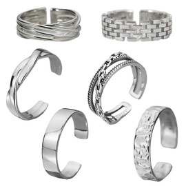 ARHZ Pack of 6 Adjustable Silver Rings Men's Rings Stainless Steel Rings Silver Matt Polished Celtic Knot Vintage Rings Men's Engraving