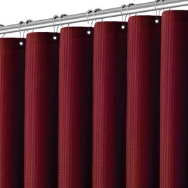 PANGSINNE 60 inch Stall Shower Curtain - Waffle Weave Heavy Duty Thick Fabric Shower Curtains for Bathroom, Weighted Hotel Spa Luxury Cloth Bath Curtain Set with 10 Hooks, 60x72, Burgundy