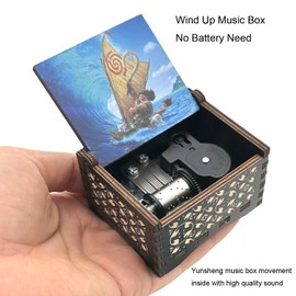 Wind Up Music Box Moana -How Far I'll Go, Vintage Engraved Wooden Mechanism Musical Gifts for Kids Boys Girls Son Daughter Friends Christmas Birthday