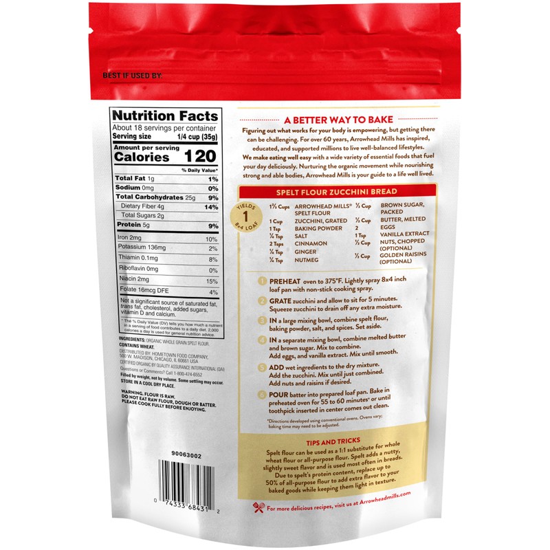 Arrowhead Mills Organic Spelt Flour, 22 oz Bag (Pack of