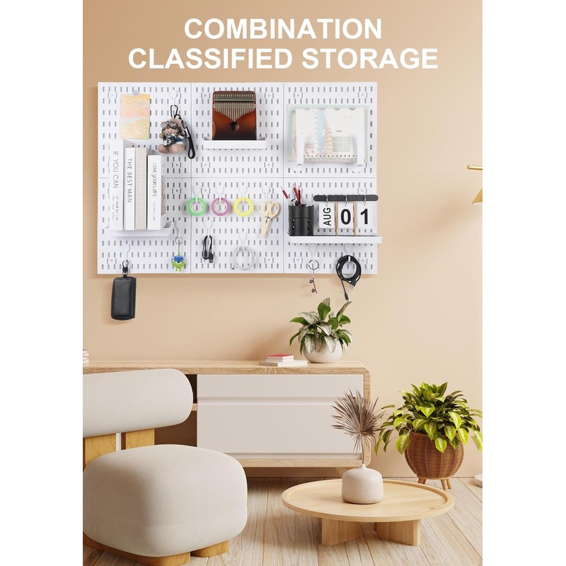 White Pegboard Wall Organizer Kit, 4 Pcs 12 x 12
