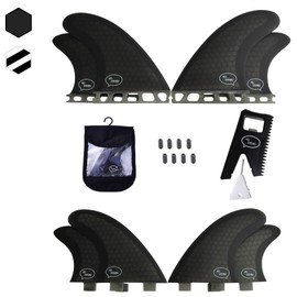 Ho Stevie! Quad Surfboard Fins (4 Fins) - Twin Tab or Single Tab Sizes, with Fin Bag, Screws, Wax Comb and Fin Key (Black, Single Tab)