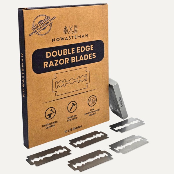 NOWASTEMAN: 50 Count Double Edge Safety Razor Blades, Double Edge