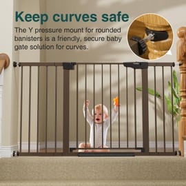 Cumbor 29.7-54.2" Wide Baby Gate for Stairs, Mom's Choice Awards Winner-Self Closing Dog Gate Indoor for Doorways, No Drilling Pressure Mounted Pet Gates for Kids, Easy Walk Through Safety Gate, Brown