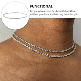 Generic Rhinestone Collar Sparkling Diamond Silver Crystal Clavicle Chain Zirconia Necklace Dainty Classic Round Chain Collar for Hot Girls Women, Stainless steel, zirconia, Diamond, rhinestone,