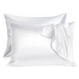 【2 Pack】 Mulberry Satin Silk Pillowcase, H HOME-MART 20"x 30" Satin Silk Pillowcases for Hair and Skin, Queen Size Pillow Case with Envelope Closure (White)