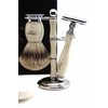 Mens Classic Silver Tip Horn Badger Hair Brush Safety Razor