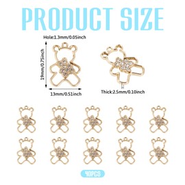 Boutigem 40Pcs Golden Bear Charms Alloy Crystal Rhinestone Hollow Gummy Bear Charms Cute Animal Metal Dangle Pendants Lovely Hang Ornament for DIY Crafts Earring Necklace Jewelry Making, Non-Precious