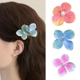 3Pcs Women Artificial Silk Butterfly Orchid Flower Hair Clips with Pearl Beach Bohemian Hawaiian Headwear Colorful Phalaenopsis Hair Barrettes Decoration Hair Accessory for Bridal Wedding