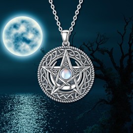 MBSUUH Star Moon and Moonstone Necklace with Oxidized Sterling Silver Celtic Knot - Unique Irish Celtic Knot Lab-grown Moonstone Jewelry for Good Luck