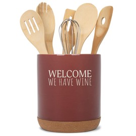 Elanze Designs This Is A Bad Place For A Diet Ceramic Cork Bottom Red Large Capacity Utensil Holder Crock for Countertop Storage, Stylish & Durable for Spoons, Spatulas, and Cooking Tools