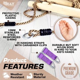 Trailblaze Climbing Rope Ladder 6ft Wooden Ninja Ladder for Kids | Kids Ninja Warrior Obstacle Course Accessories | Playset Rope Ladder for Swing Set | Playground Ninja Obstacles Swing Rope Ladder