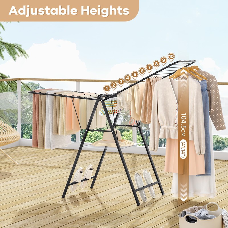 APEXCHASER Foldable Clothes Drying Rack, Metal Laundry Drying Rack Collapsible,