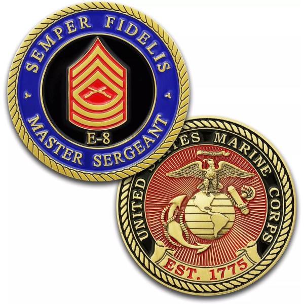 Challenge Coin: MARINE CORPS Rank E-8 Master Sergeant (Ships from