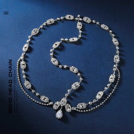 Fdesigner - Cadena de cristal para cabeza de boda con diamantes de imitación, para novia, fiesta, festival, accesorios para el pelo para mujeres y niñas (plata)