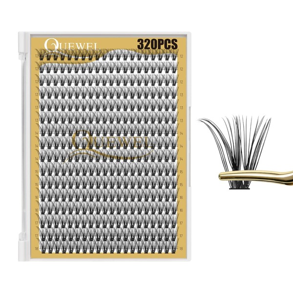 QUEWEL Lash Clusters 320Pcs Cluster Lashes 30D C Curl Lash