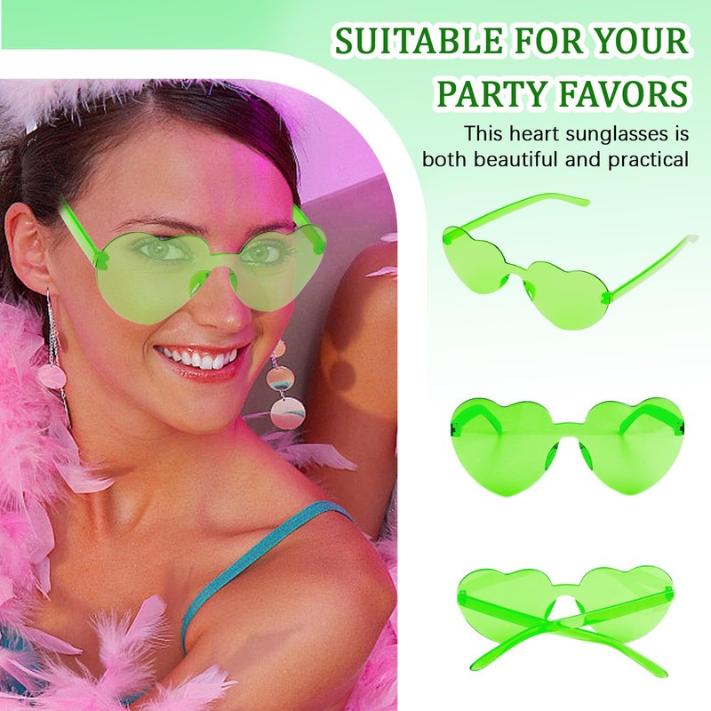 Semato 2 Pcs Neon Green Heart Shaped Sunglasses
