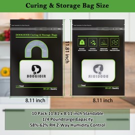 1/4 LB Curing & Storage Bags, Curing Bags for Food Storage, Double-Tracked Zip Closure Heat Sealable upright Cure Bag, Reusable Humidity Control Cure Bag (11.8 x 8.1 in, 10 Pack)