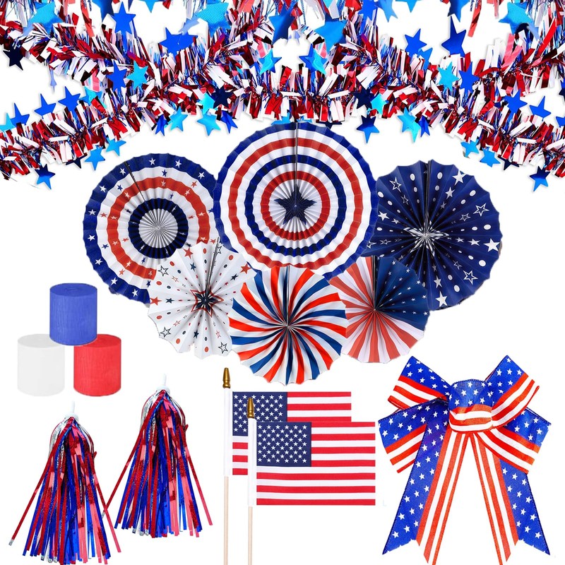 4th of July Bike Decorations Kit Includes Patriotic Tinsel Garlands