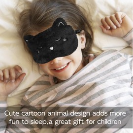 VerteLife Sleep Mask, Soft Lint Eye Mask, Travel Nap Blindfold, Novelty Cartoon Sleeping Eye Mask, Eye Cover for Children, Adults, Boys and Girls (Cat, Black)