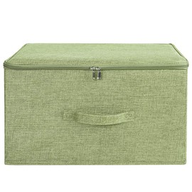 ANMINY Storage Bins with Zipper Lid Storage Boxes with Handles PP Plastic Board Foldable Lidded Cotton Linen Fabric Home Cubes Baskets Closet Clothes Toys Organizer Containers - Green, Large Size