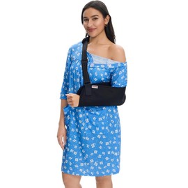 AprBark Women's Post Surgery Hospital Gown C Magnetic Shoulder Closures, Side Snaps, Pockets, Ruched Bust Adaptive Recovery Dress