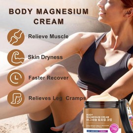 Body Magnesium Cream-Magnesium Lotion,Magnesium Lotion for Sleep,Magnesium Butter Cream with Coconut Oil,Shea Butter, Leg Cramps&Pain,Muscle Relaxation,Deep Moisturizing&Lightweight