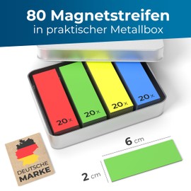 YOURGANIZE YOURGANIZE® Magnetstreifen beschreibbar | 80 Stück, 60x20 mm | Magnetschilder zum Beschriften | Für Kühlschrank, Whiteboard & Tafel | Magnetstreifen