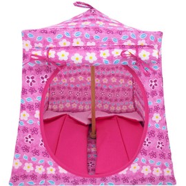Toy Play Pop Up Camping Tent, 2 Sleeping Bags, Pink with Flower Print Fabric for Dolls, Stuffed Animals