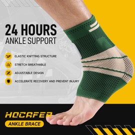 Hocafer Compression Support Ankle Brace for Women & Men-Arch Support Socks,Ankle Support Sleeve for Achilles,Tendon,Sprain,Injury Recovery,Plantar Fasciitis for Running, Basketball and Football(Emerald Green,M)