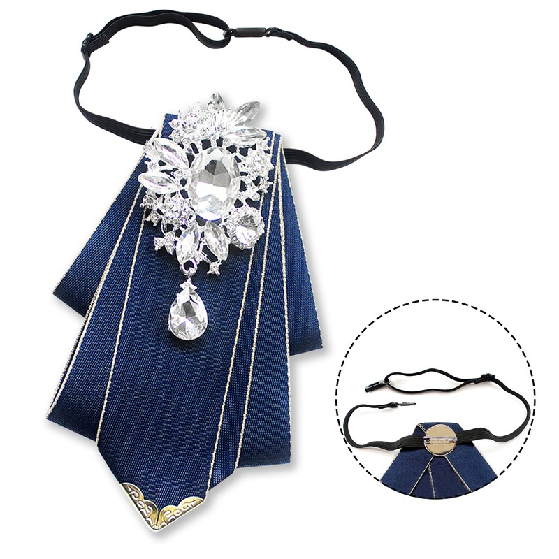 MOHSILY Vintage Crystal Bow Tie Adjustable Navy Blue Bow Tie