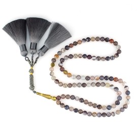 beirunde Tasbih Tesbih Islamic 99 Prayer Beads, Muslim Islam Subha Sebha Worry Beads, Misbaha Masbaha Tasbeeh Sibha Beads, Allah Mohammed Ramadan Rosary, Persian Gulf Agate Beads with Tassel, 33