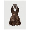 SOLY HUX Women's Leopard Print Halter Dress Y2k Gothic Deep