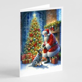 Caroline's Treasures DAC4059GCA7P Australian Cattle Dog and Santa Claus Greeting Cards Pack of 8 Blank Cards with Envelopes Whimsical A7 Size 5x7 Blank Note Cards