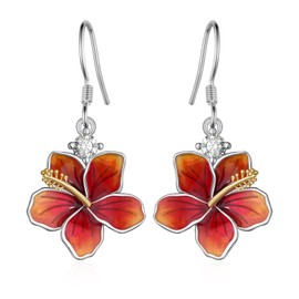 Hibiscus Earrings for Women 925 Sterling Silver Flower Earrings Hypoallergenic Hawaiian Tropical Floral Jewelry Gifts for Women