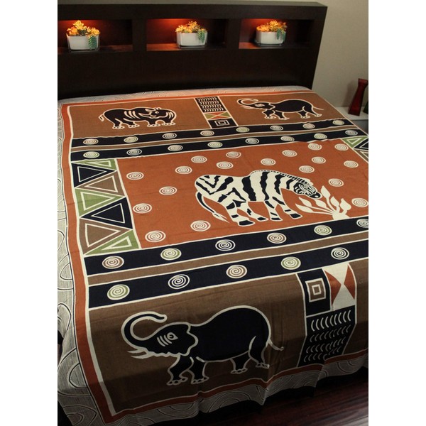 India Arts African Animal Print Tablecloth Rectangle 70x106 Tapestry Wall Hanging Cotton Animal Print Bed Sheets Full Lightweight Bedspread Rust Gold
