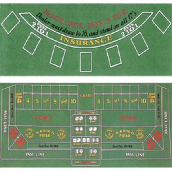 Brybelly Casino Night 2-In-1 Blackjack and Craps Table Felt Only- Green Felt Double Sided Casino Tabletop Gaming Mat- 18" x 36" - Perfect for Casino Game Night