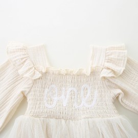 CIZENOFURS Baby One Yeard Old Birthday Outfits Girls First Tulle Dress with Long Sleeve Infant 1st Birthday Party Clothes