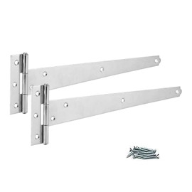 Pair of T-Strap Heavy Duty T-Hinges Securit Galvanised White Zinc Weather Resistant Rustproof Coating for Doors Cabinets