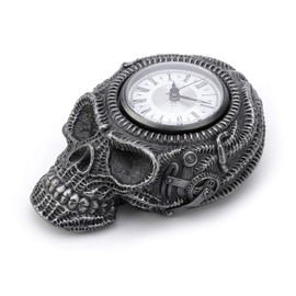Veronese Design Steampunk Cold Cast Pewter Xeno Flat Skull Wall Clock