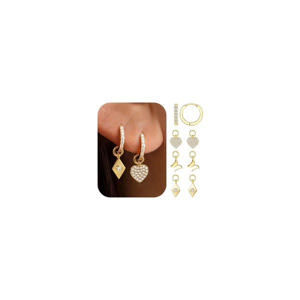 Gold Hoop Earrings and Charm Set for Women - Small