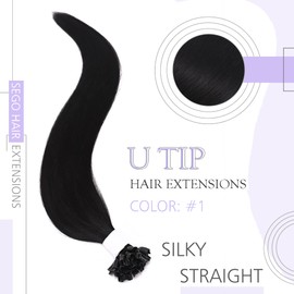 SEGO U Tip Hair Extensions Human Hair Keratin Pre Bonded Hot Fusion Nail Tip Hair Balayage Natural Silky Straight Extensions 50 Strands 50g/Pack -18 Inch Jet Black