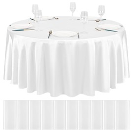YMHPRIDE 10 Packs Satin Tablecloth 120 inch White Round Tablecloths, Overlay Satin Table Cover Bright Silk Tablecloth Smooth Fabric Table Decoration for Wedding Party Banquet Events