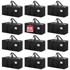 Extra Large Moving Bags Heavy Duty Storage Bags with Zipper Handles, BETU 12 Pack Clothes Storage Totes Bins Packing Moving Boxes, Moving Supplies for College Dorm Essentials, Space Saving, Black