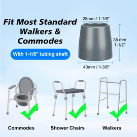 supregear Rubber Walker Tips - Walker Feet Replacement - Walker Leg Caps - Heavy Duty Accessories for Walkers Commodes Shower Chairs, Non-Skid Bottom and Metal Washer Insert, (1 1/8'', Pack of 4)