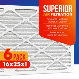 16x25x1 MERV 13 (6-Pack) Electrostatic Pleated Air Filters, Furnace Filters, Home Air Conditioner Filters, AC Filters, HVAC Filter Replacement MPR 1900 FPR 10