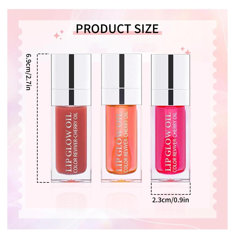 Leogony 3PSC Hydrating Lip Glow Oil Set, Long Lasting Plumping