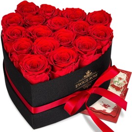QHHENTOO Pack of 17 Eternal Roses in Heart Box - Real Roses, Gifts for Women for Valentine's Day, Mother's Day, Christmas, Birthday, Wedding Anniversary